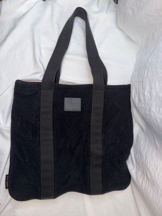 Polo sport Handbags - Vintage Polo Sport Ralph Lauren Black Wool Tote Bag Rubber Flag Patch 90s Y2K